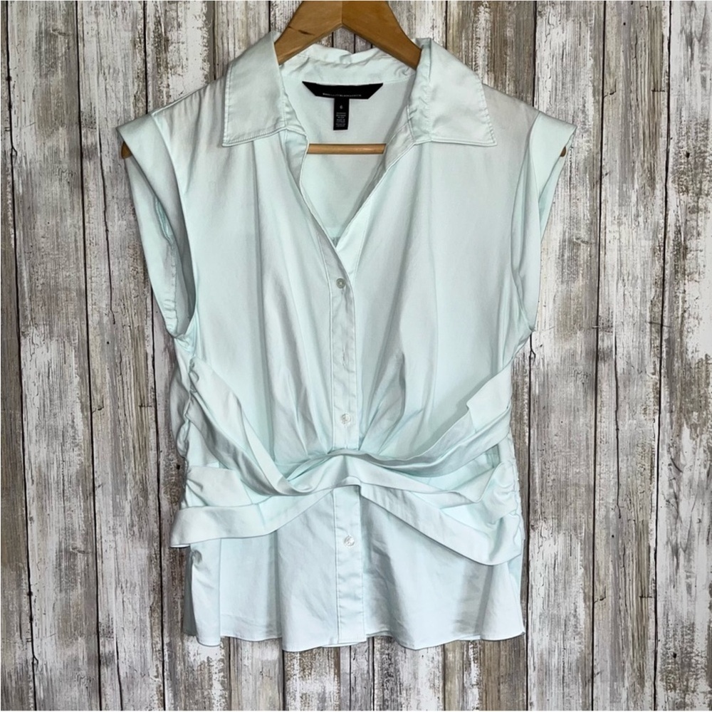 White House Black Market Light Blue Crossover Poplin Blouse - Picture 1 of 5